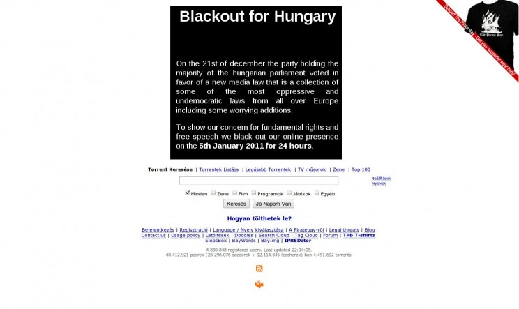 A Piratebay is tiltakozik a magyar médiatörvény ellen - 2. kép