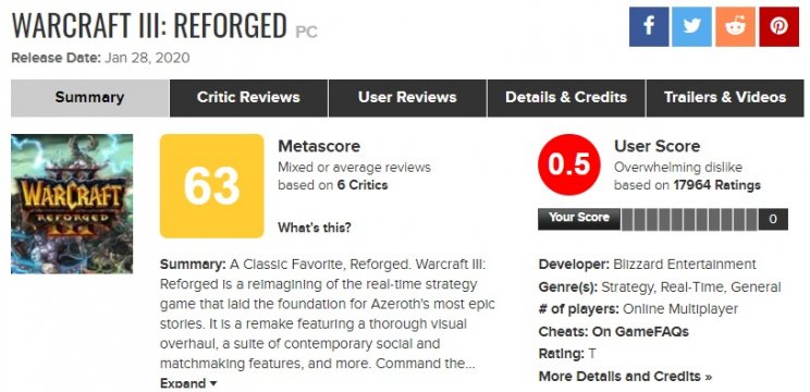 Brutálisan szétkapják a Metacriticen a Warcraft 3: Reforgedot - 2. kép