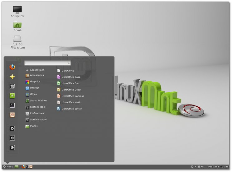 A Linux Mint Debian Cinnamon 1.4-es asztallal.