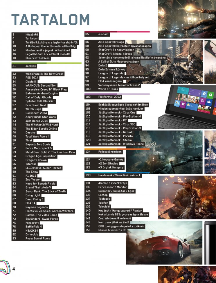 A PlayIT magazin tartalomjegyzéke