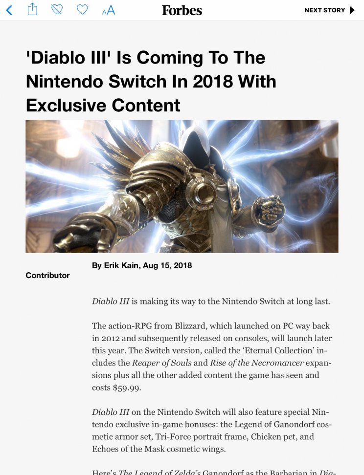 Kiszivárgott: Nintendo Switch-re is megjelenik a Diablo III - 2. kép