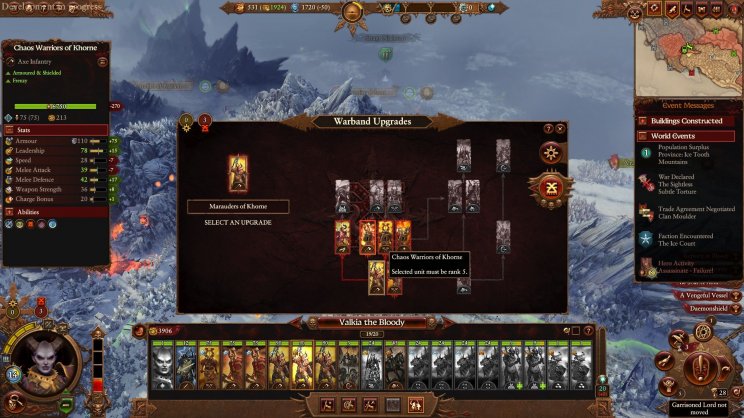 Ha nincs meg a szükséges tapasztalati szint, akkor nem lehet a "Warband"-eket előléptetni.