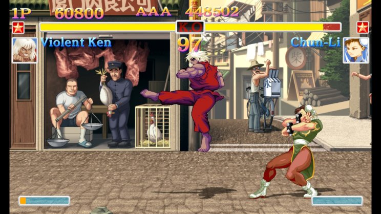 Agresszív Ken és az agresszív puki. Chun-Li már ettől is sebződik.