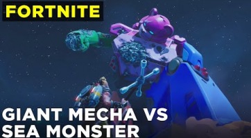 Epikus csata a Fortnite-ban - megütközött játék közben a tengeri szörny és az óriásrobot!