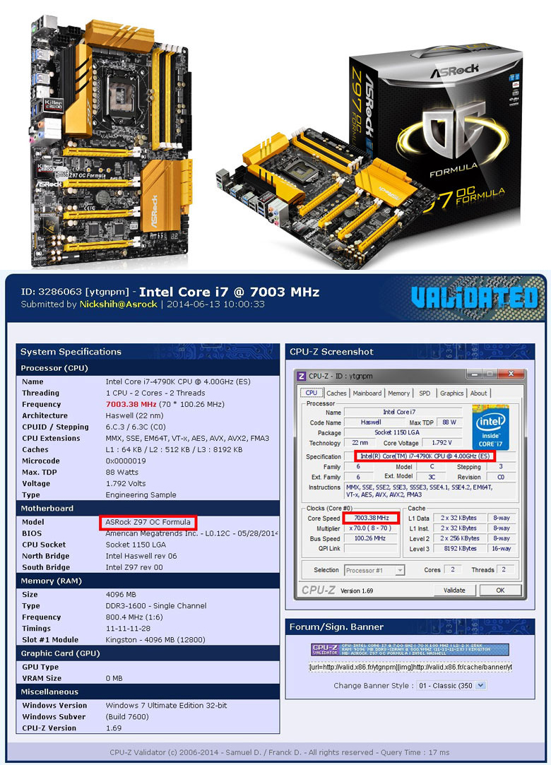 7003MHz-en ketyegő processzort hajtott az ASRock Z97 OC Formula alaplap