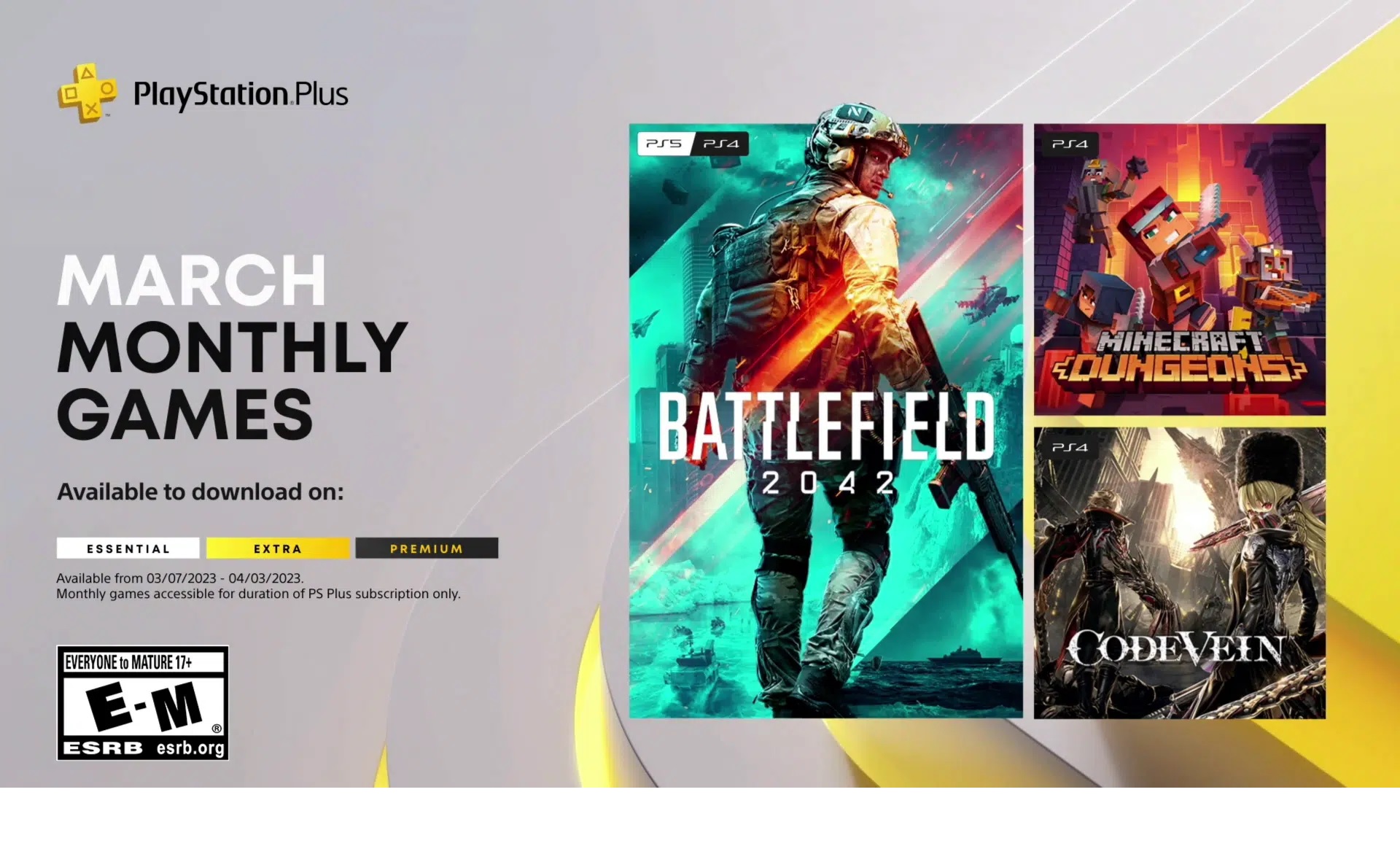 Battlefield 2042, Minecraft Dungeons és Code Vein a PS Plus márciusi játékai között