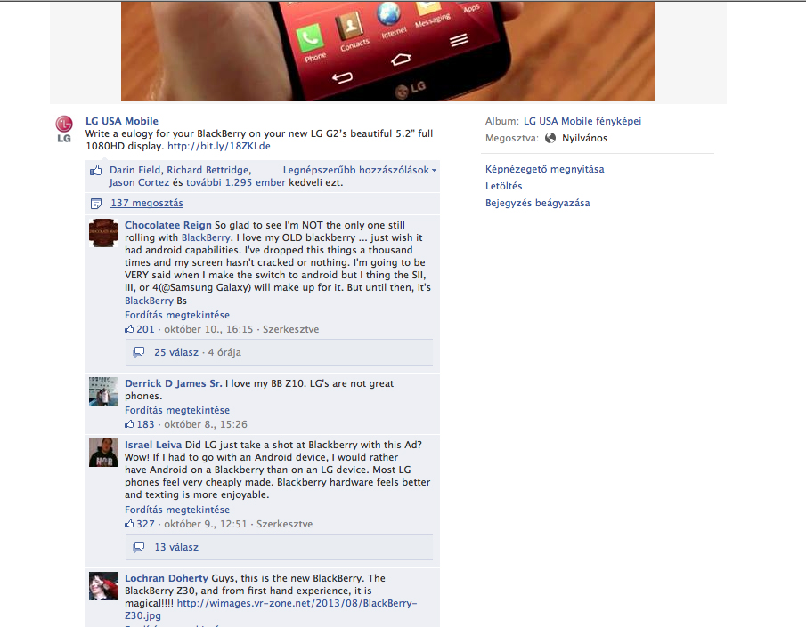 Belebukott az LG a BlackBerryt szapuló reklámjába