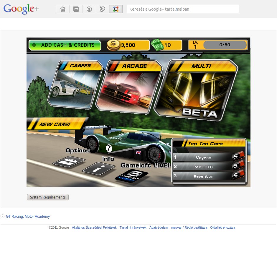 GT Racing: Motor Academy: Google+-on a Gameloft játéka