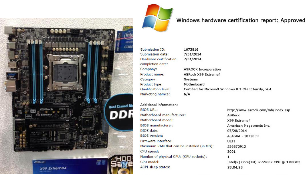 Kategóriájában az ASRock X99 Extreme4 kapta meg elsőként a Windows 8.1-es hitelesítést