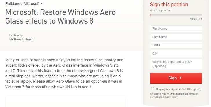 Petíció indult a Windows 8-as Aero felületért